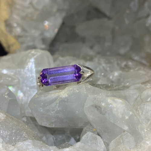 Silver ring with natural amethyst handmade, new