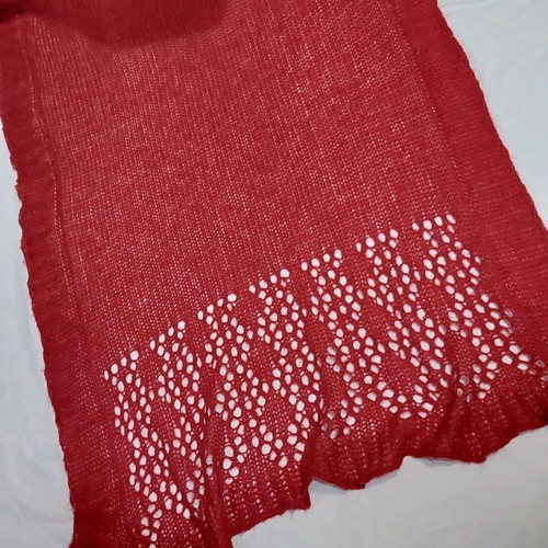 Knitted thin wool shawl-pashmina like new, red with diamond pattern