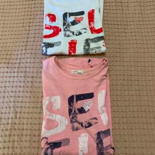 Set of 2 double 2-in-1 Nek Kids Wear t-shirts, like new, pink and white