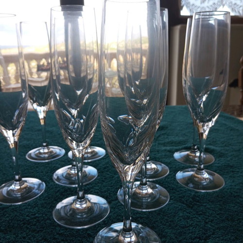 Nachtmann crystal glasses new, set of 11, tall champagne flutes
