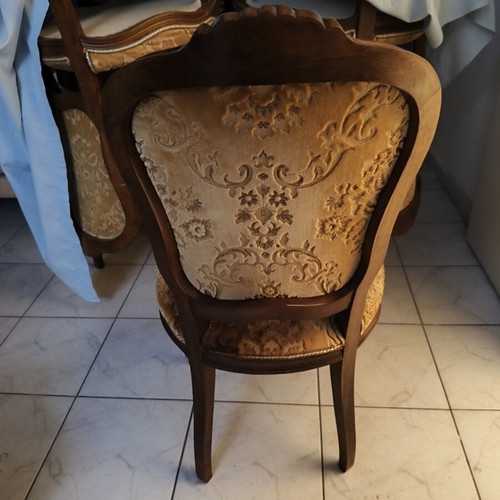 Wooden round dining set with 6 chairs used, velvet upholstery