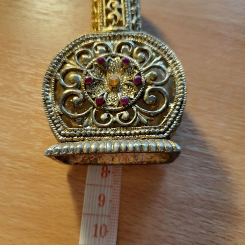 Vintage collectible perfume bottle used, handmade filigree with stones