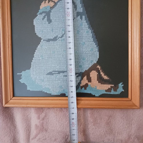 Vintage embroidered picture child praying like new 37x25 cm