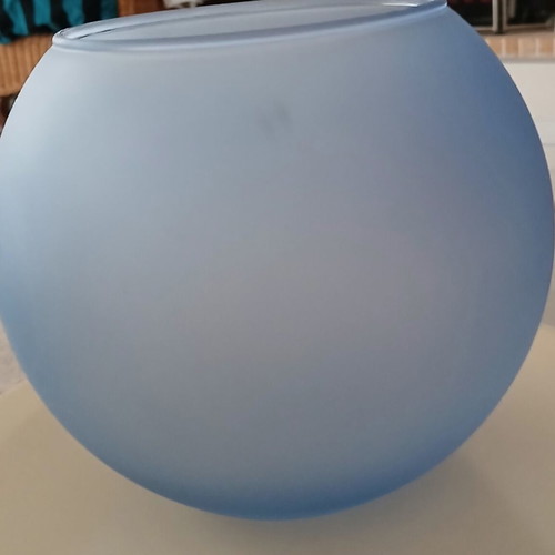 Matte colored glass sphere vase like new, sea gray blue