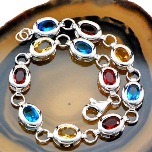 Fashion 925 silver plated bracelet with multi gem stones