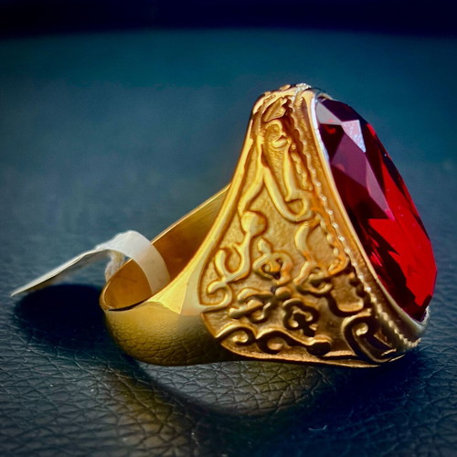 Ruby Sultan stainless steel ring with red crystal, M FORGE