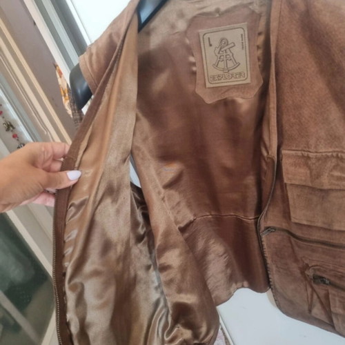 Explorer vintage men's leather vest used, brown with pockets