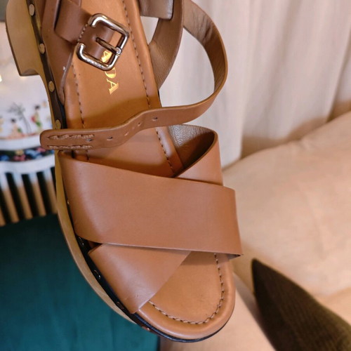 Prada leather sandals used, beige and brown, size 39