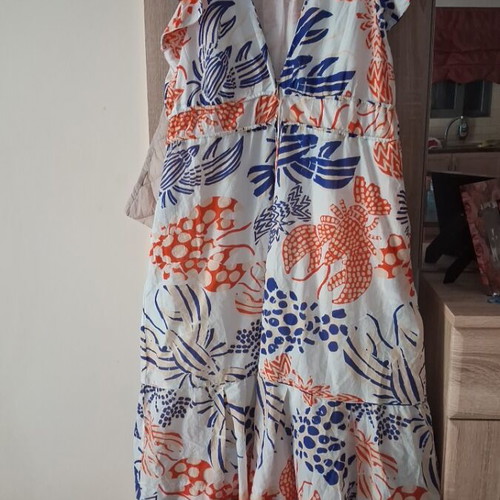 Farm Rio dress like new, white and blue, size L