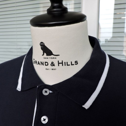 Aquascutum Men's Navy Blue Polo Shirt Classic Fit 100% Cotton like new