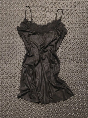 Stradivarius women's black dress new with lace and leather effect