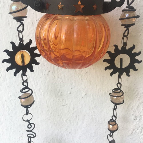 Hanging glass lanterns with chain, total length 90 cm