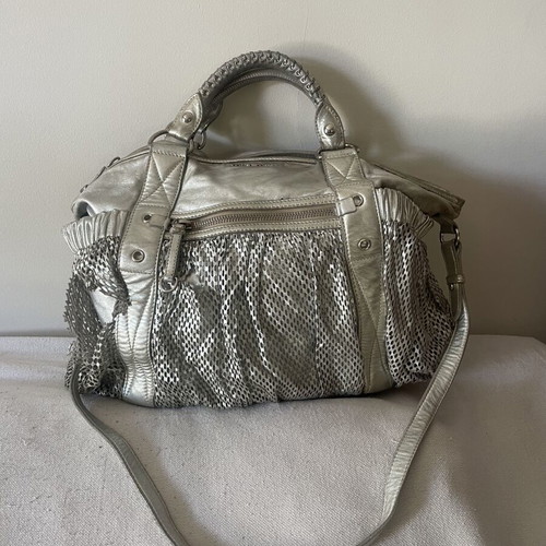 Miu Miu Vintage Bag used, metallic silver leather with perforated design