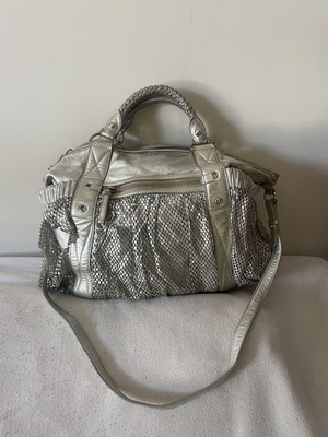 Miu Miu Vintage Bag used, metallic silver leather with perforated design