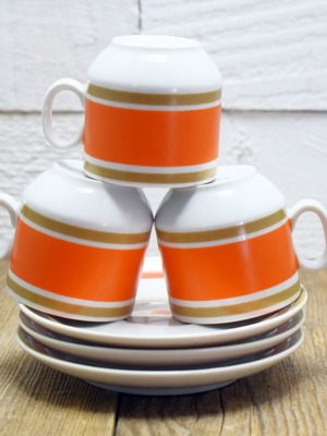 Greek coffee cups used, set of 3, ceramic porcelain