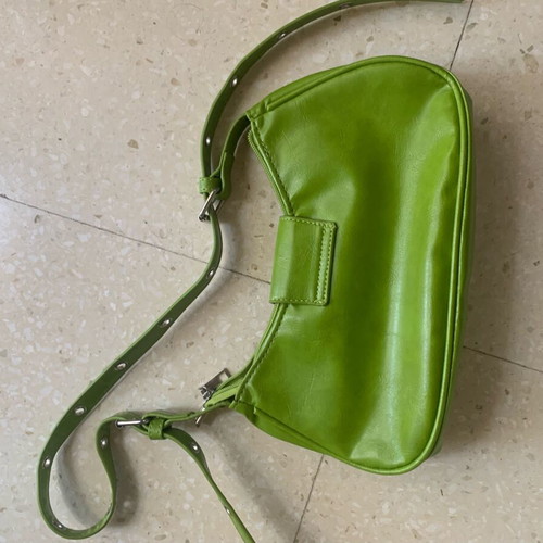 Handbag green leather shoulder bag with adjustable strap