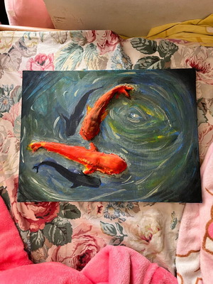 Картина koi fish pond с глина върху платно