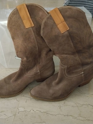 Women's leather boots like new, beige and brown, size 38.5
