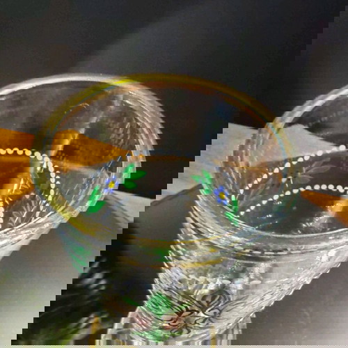 Антична немска ръчно рисувана стъклена чаша викторианска като ново