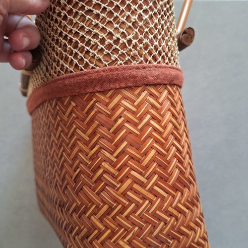 Small handbag made of bamboo with fabric lining like new
