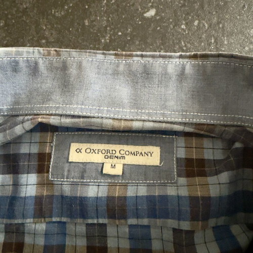 Oxford Company Blue and Brown Plaid Denim Long-Sleeve Shirt Size M Like New