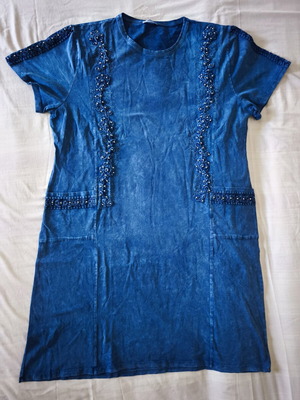 Blue tunic dress with embroidery and pockets, size 5XL, new