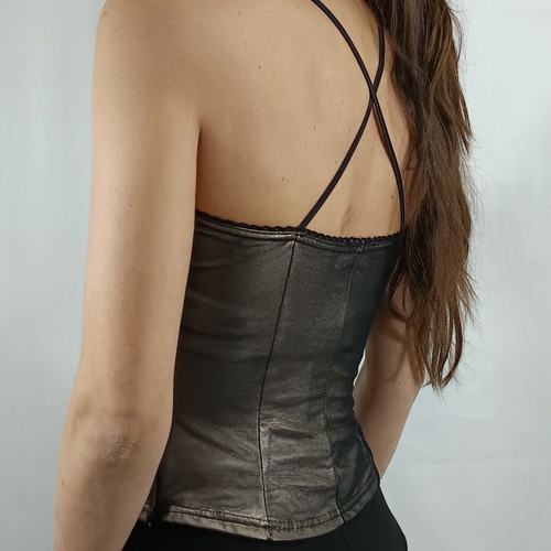 On Line corset top with mesh fabric in anthracite metallic, like new