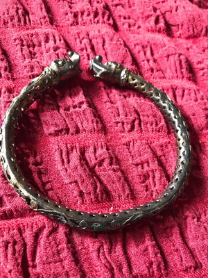 Antique Kissing Dragons men's bracelet bronze vintage with enamel