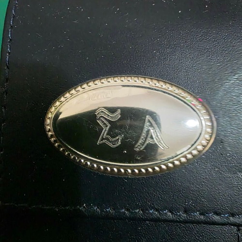 Leather tobacco case with silver frame and compartments