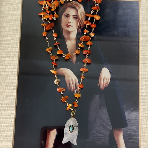 Handmade necklace with coral, copper