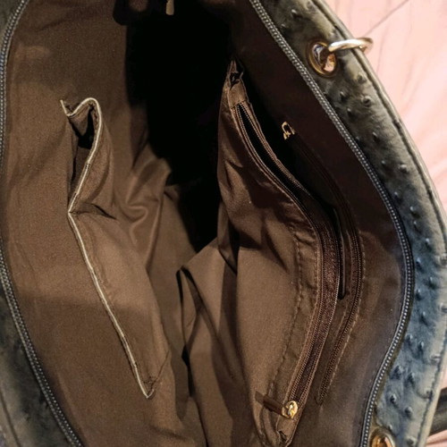 Women's shoulder bag like new, gray with purple image pocket