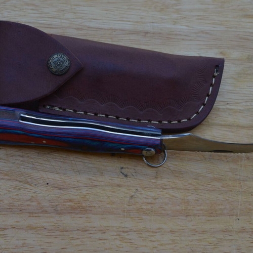 Mushroom Handmade Stainless Steel Folding Knife New with Leather Sheath