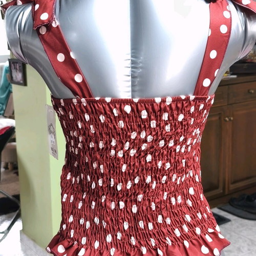 Crop top polka dot burgundy with beige-brown spots new, S-M