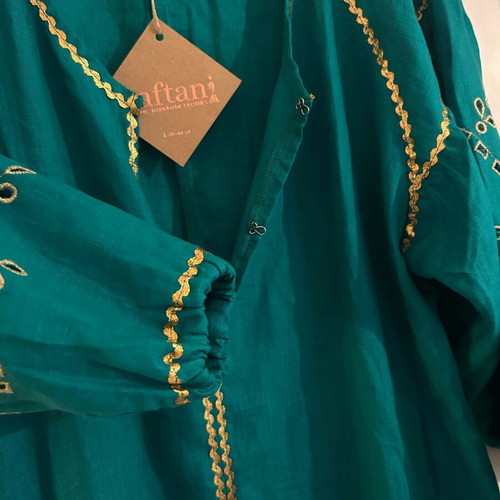 Kaftani long green dress with gold embroidery new