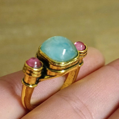 Artisan vintage women's ring steel with pink tourmaline stone size 61/19.4 new