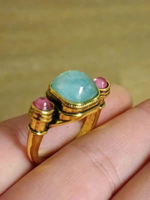 Artisan vintage women's ring steel with pink tourmaline stone size 61/19.4 new