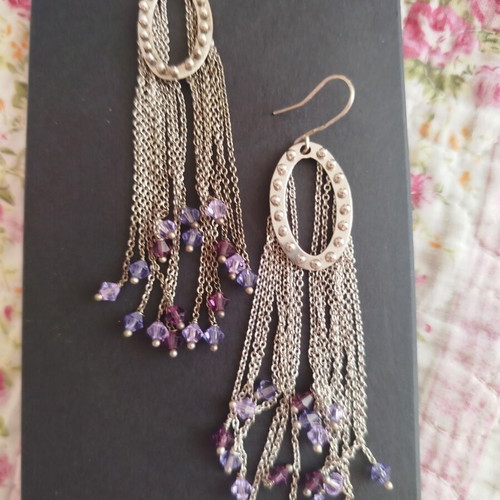 Hot Diamonds long dangling earrings with purple stones like new