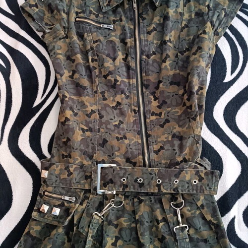 Denim dress with skulls and rabbits camouflage like new