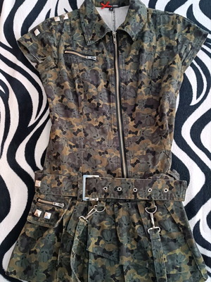 Denim dress with skulls and rabbits camouflage like new