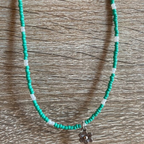 Friendship necklaces set of 2 in turquoise and green with flower charm
