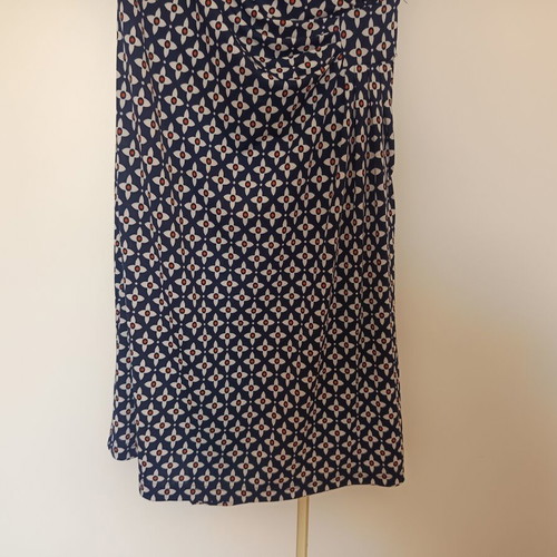 Navy Blue Geometric Print V-Neck Faux Wrap Dress like new