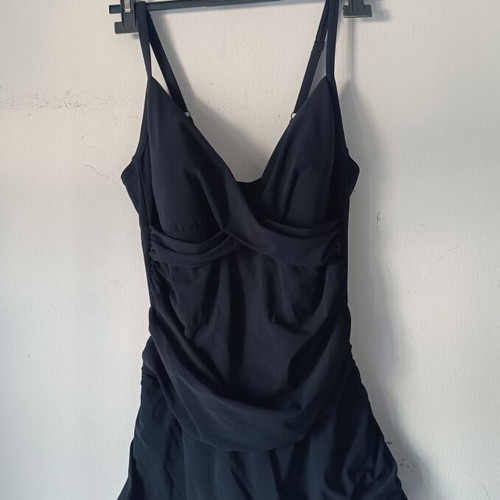 One-piece swimsuit with skirt-like bottom, black, XL