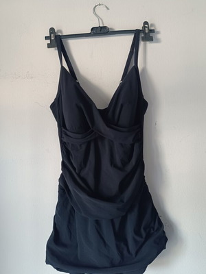 One-piece swimsuit with skirt-like bottom, black, XL