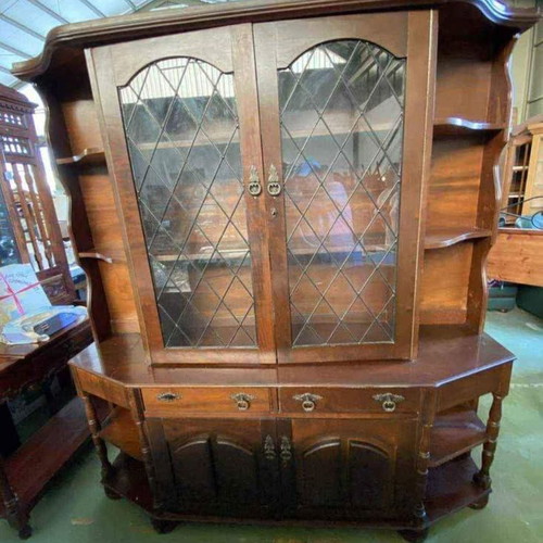 Large 1950s 2-piece display cabinet with internal lighting used