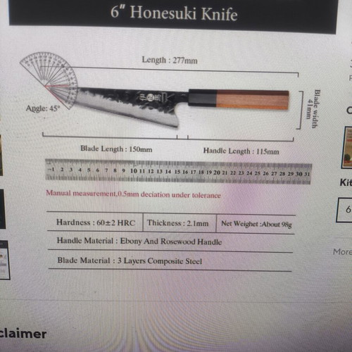 YIZEMA 6" kitchen knife new in box, 15cm blade length