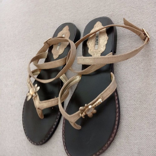 Schutz sandals new, gold color with ankle cords, size 37