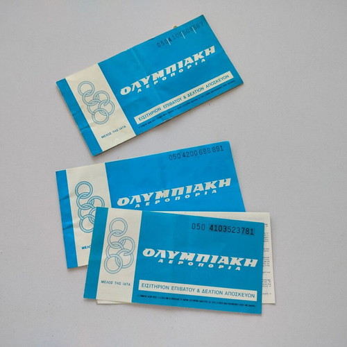 Olympic Airlines tickets used, pack of 3, 1970s