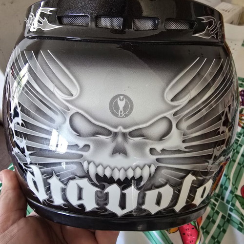 Zeus Full-Face Helmet with Custom Skull Tribal Graphics used