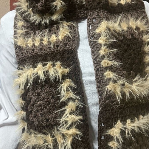 Handmade knitted scarf brown made to order with furry yarn