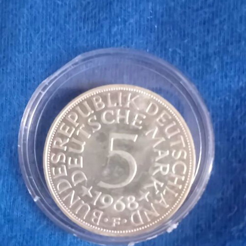 Silver 5 Deutsche Mark coin 1968, like new